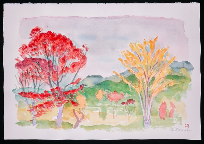 Японские клёны в ноябре. 2002. Бумага, акварель. Из собрания И. Е. Стежка