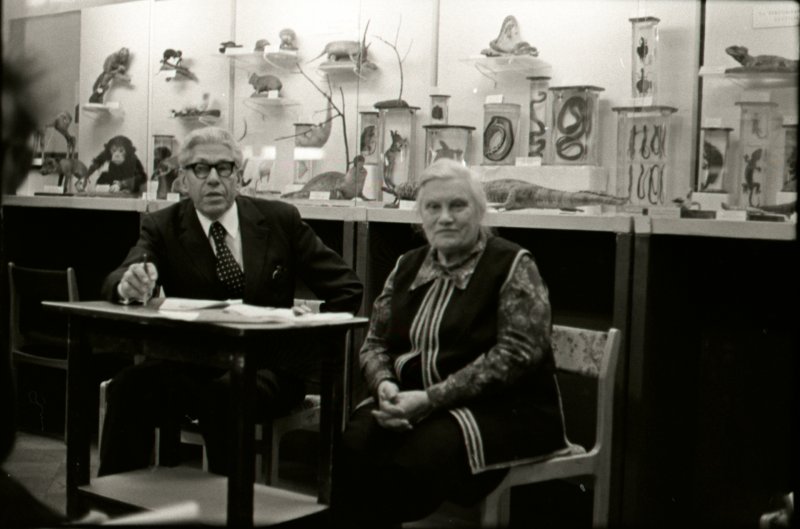 Председатели заседания учёного совета С. К. Клумов и В. Н. Игнатьева. Заседание учёного совета ГДМ, посвящённое памяти П. П. Смолина. Январь 1976 года. Архив ГДМ