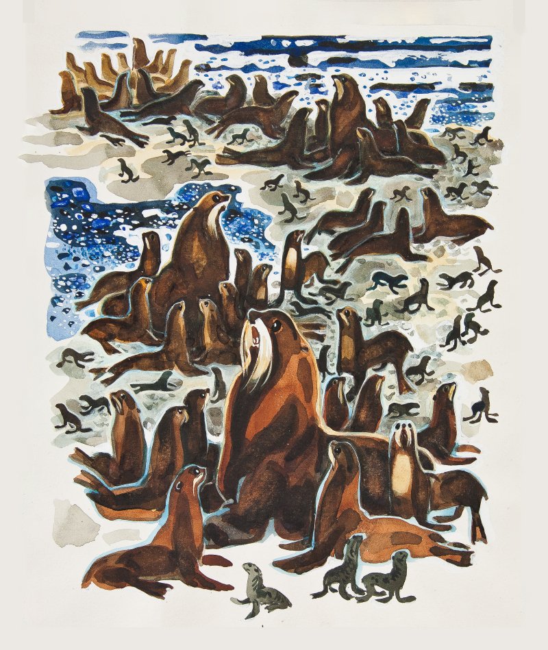 М. П. Митурич. Лежбище котиков. 1970-е. Бумага, гуашь. ГДМ